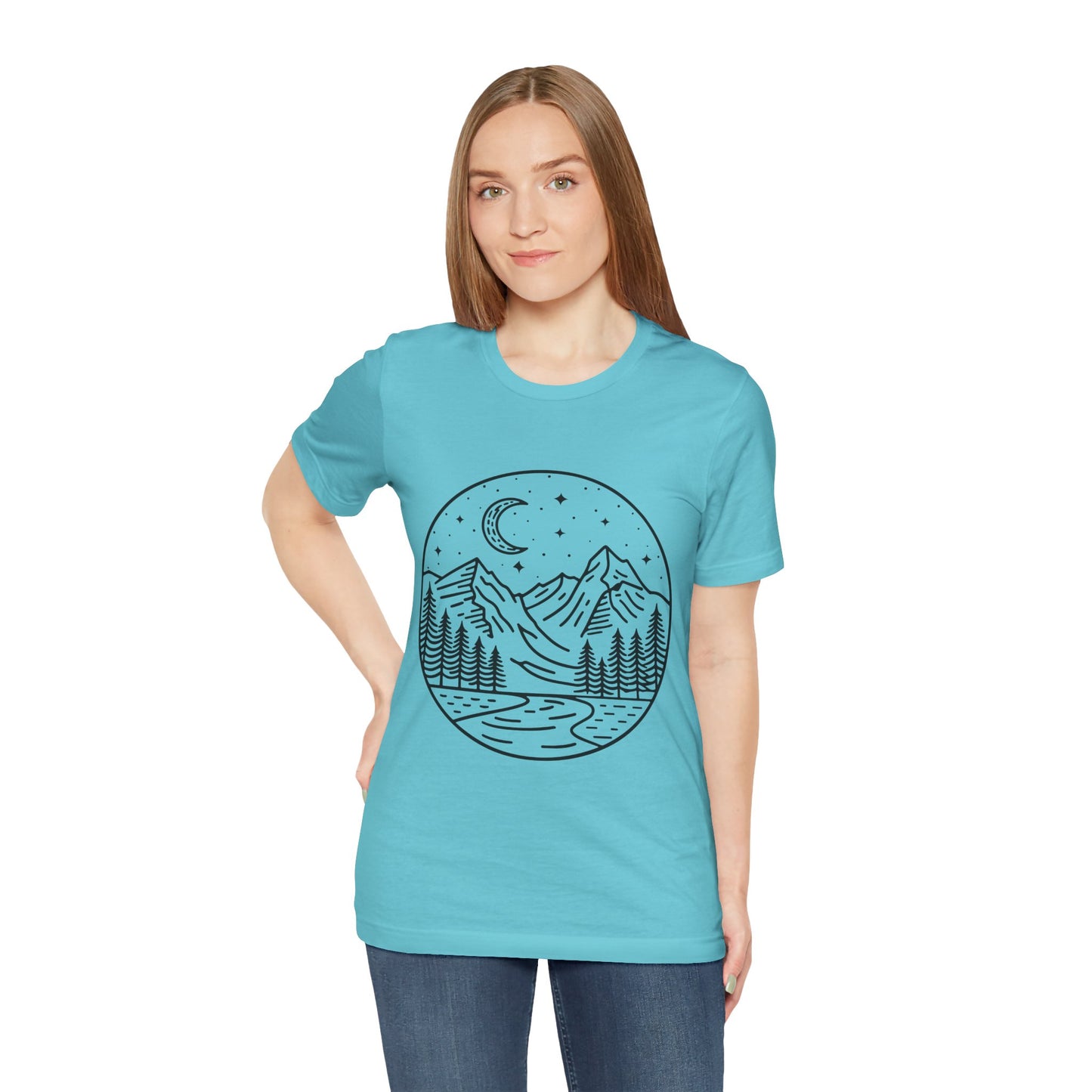 Mountain Nightscape Tee, Nature Lover Shirt, Camping Apparel, Adventure Outfit, Unisex Graphic Tee